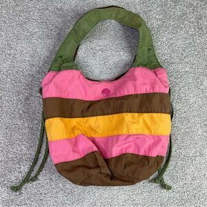 American Eagle Hobo Bag Striped Fabric Inside Pockets Snap Closure Y2K